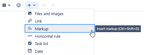 Choose "Insert Markup" from Confluence menu