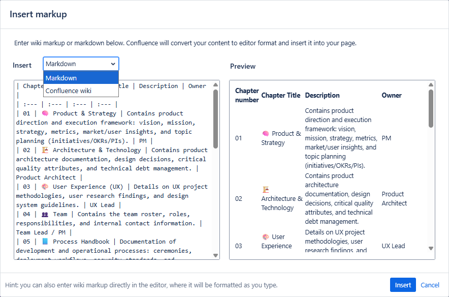 Paste Markdown and insert - Done